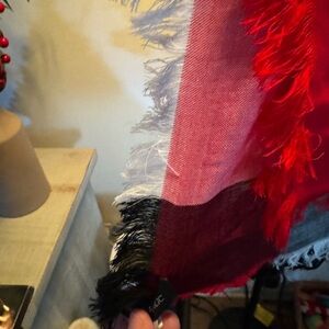 Banana Republic Burgundy and White Fringed Scarf